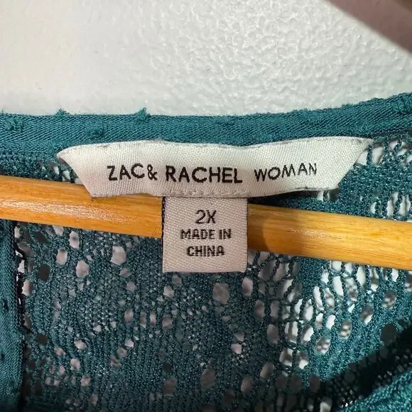 Zac & Rachel Woman 2X Green Swiss Dot Lace Yoke Blouse Long Sleeve Flowy Top - Picture 6 of 8